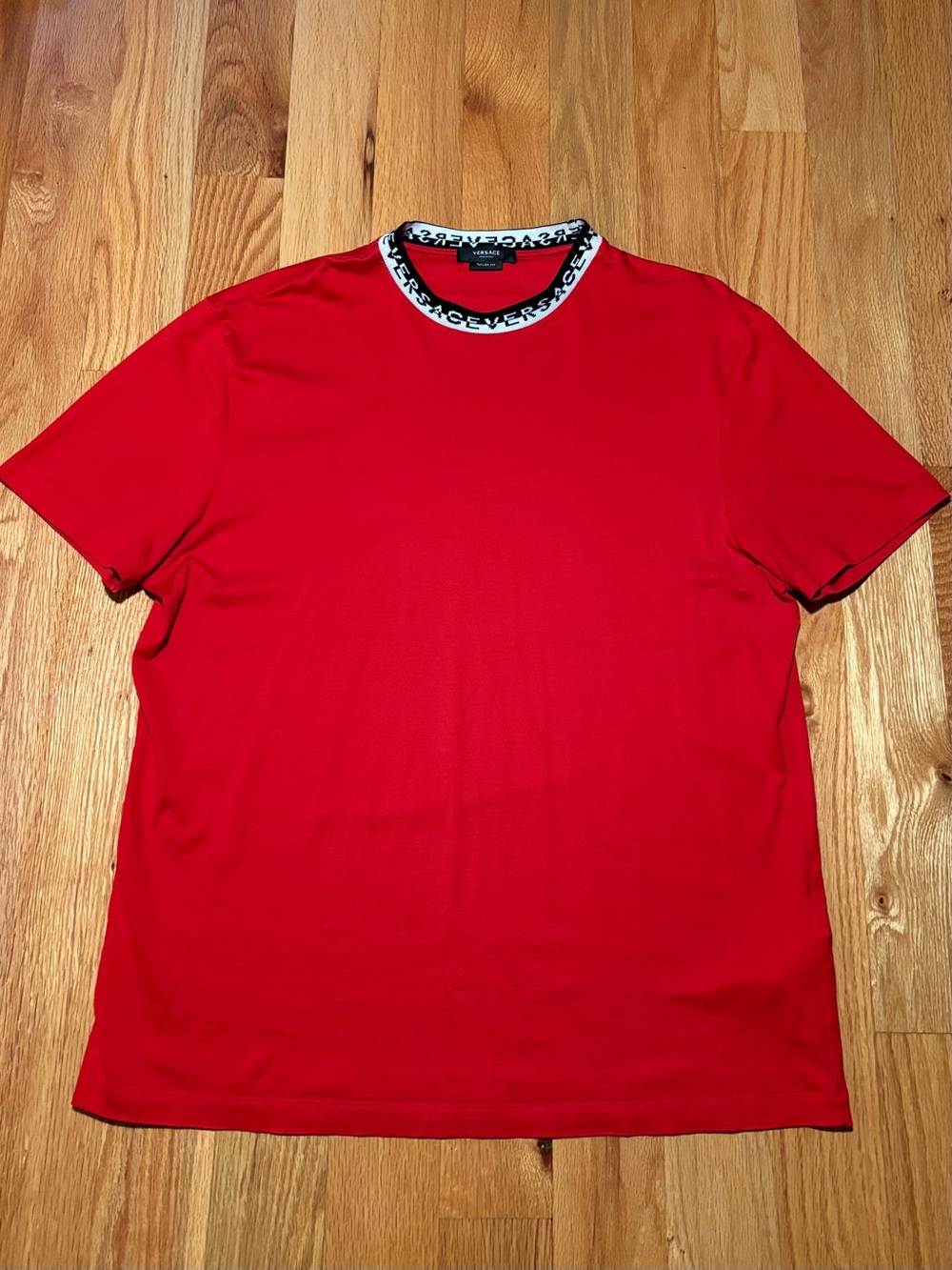 Versace Runway Nylon Collar Red Black Medusa Tshirt